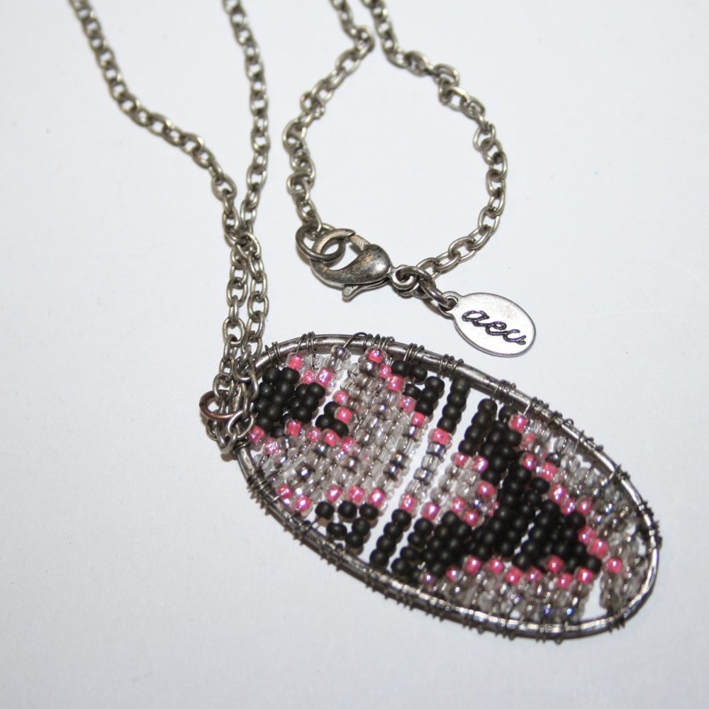 🌸✨ American Eagle Silver & Pink Beaded Necklace – 30" · Layered Shine ·
